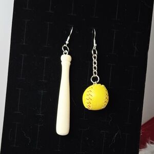 Softball Bat & Ball Earrings • Sports Mom Game Day Jewelry • Fan Dangle